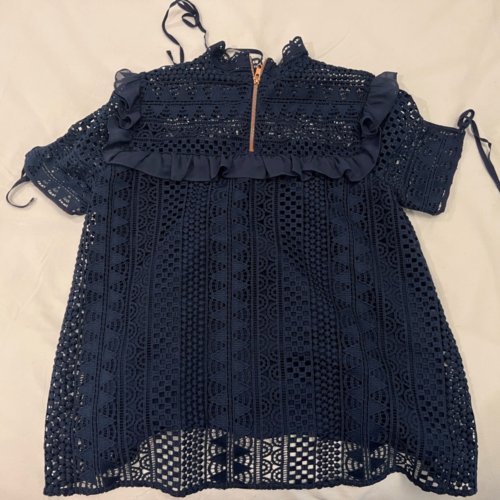 PERSEVERANCE LONDON - Victoriana Stripe Lace Blouse - Navy - Picture 4 of 5